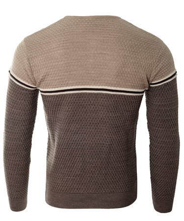 Sweter męski z okrągłym dekoltem krótkie zapięcie na guziki brązowy klasyczny - Devanti