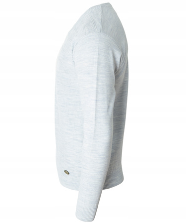 Sweter męski jasno-szary dekolt w serek V wzór kratka wełniany turecka Devanti