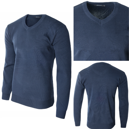 Sweter męski z dekoltem w serek V-dekolt granatowy - MUST
