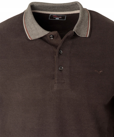 Bluza męska ciemno-brązowa gładka z kołnierzykiem polo na guziki ze ściągaczami bawełniana - Reymo