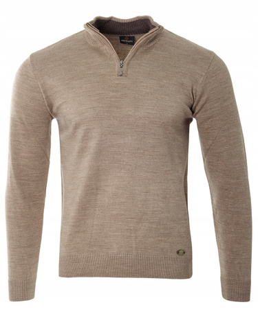 Sweter męski półgolf krótkie zapięcie na zamek brązowy gładki klasyczny - Devanti
