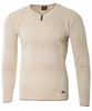 Sweter męski z okrągłym dekoltem krótkie zapięcie na guziki jasno-beżowy pasy klasyczny - Devanti