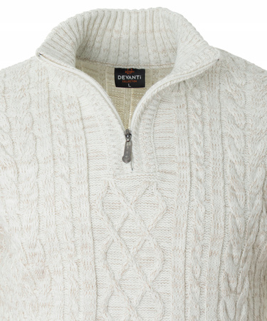 Sweter męski półgolf krótkie zapięcie na zamek beżowy we wzór klasyczny - Devanti