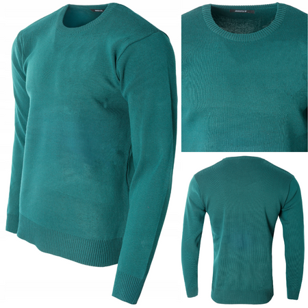 Sweter męski z okrągłym dekoltem zielony klasyczny - Must