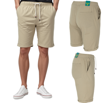 Spodenki męskie krótkie jak lniane klasyczne  - beżowe