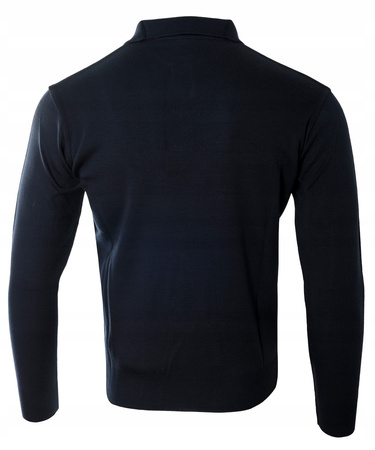 Sweter męski ciemno-granatowy z kołnierzykiem na guziki ze ściągaczami wełna gładki Devir Orme