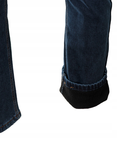 Męskie spodnie jeansy klasyczne granatowe ocieplane polarem bawełna proste - King BSS