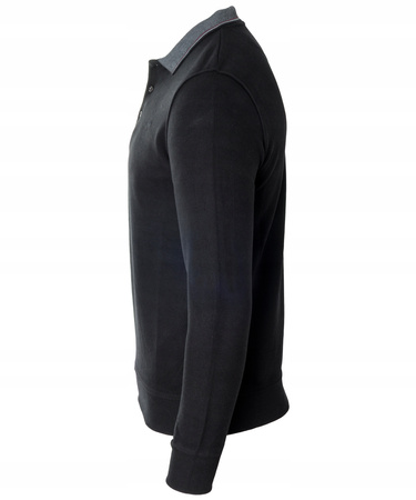 Bluza męska czarna gładka z kołnierzykiem polo na guziki ze ściągaczami bawełniana - Reymo