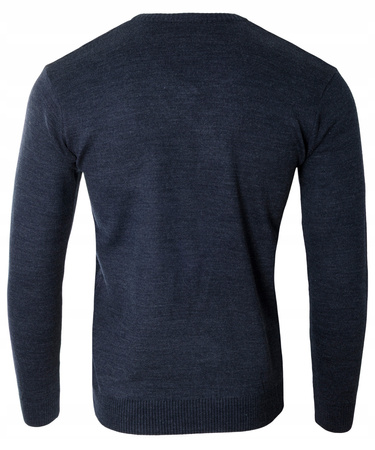 Sweter męski granatowy dekolt w serek V wzór kratka wełniany turecka Devanti