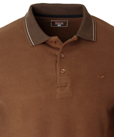 Bluza męska brązowa gładka z kołnierzykiem polo na guziki ze ściągaczami bawełniana - Reymo