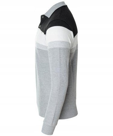 Bluza męska szaro-czarna z kołnierzykiem polo na guziki ze ściągaczami bawełniana - Reymo