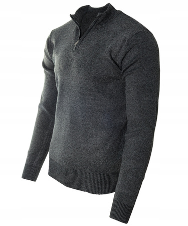 Sweter męski na krótki zamek stójka antracytowy klasyczny - MUST