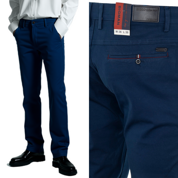 Spodnie męskie materiałowe granatowe gładkie eleganckie - Bigman