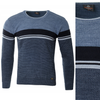 Sweter męski z okrągłym dekoltem niebieski wzór pasy wełniany klasyczny - Devanti