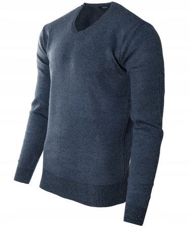 Sweter męski z dekoltem w serek V-dekolt granatowy - MUST