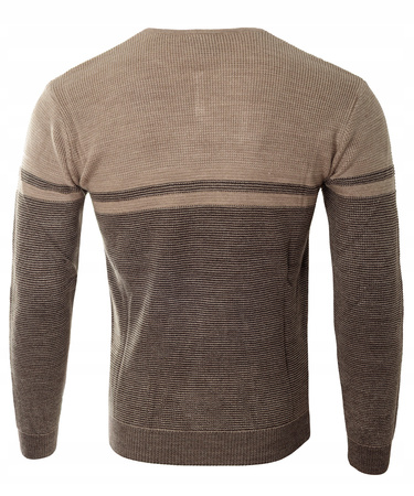 Sweter męski z okrągłym dekoltem z guzikami brązowy klasyczny - Devanti