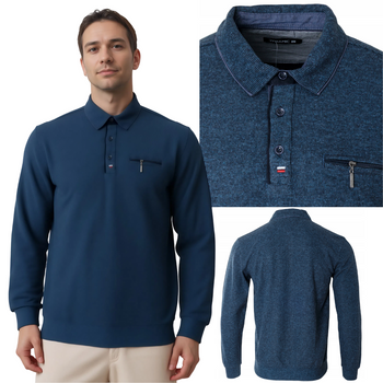 Bluza męska niebieska z kołnierzykiem na guziki kieszonka na zamek bawełna jesienna turecka