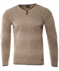 Sweter męski z okrągłym dekoltem krótkie zapięcie na guziki beżowy pasy klasyczny - Devanti