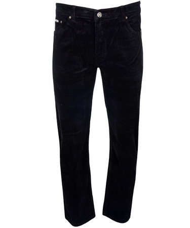 Spodnie męskie klasyczne materiałowe sztruksowe czarne - St. Leon