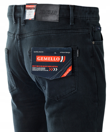 Męskie spodnie jeansy klasyczne grafitowe ocieplane polarem bawełna proste - Gemello