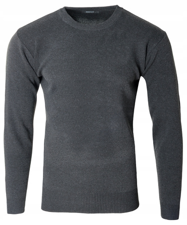 Sweter męski z okrągłym dekoltem ciemno-szary klasyczny - Must