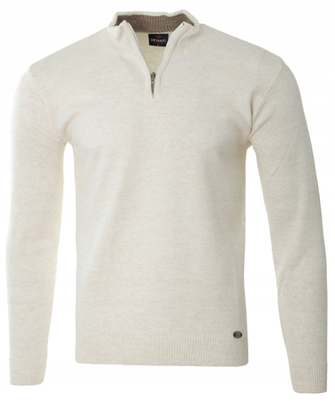 Sweter męski półgolf krótkie zapięcie na zamek kremowy gładki klasyczny - Devanti