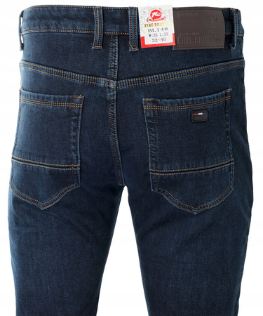 Męskie spodnie jeansy klasyczne granatowe ocieplane polarem bawełna proste - King BSS