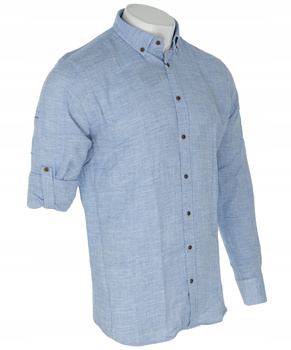 Koszula jak lniana z kołnierzem męska błękitna z guzikami bawełniana długie rękawy krój regular - Viadi POLO