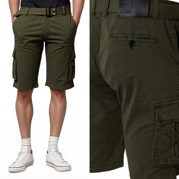 Spodenki męskie krótkie bojówki bawełniane zielone khaki pasek - ITENO