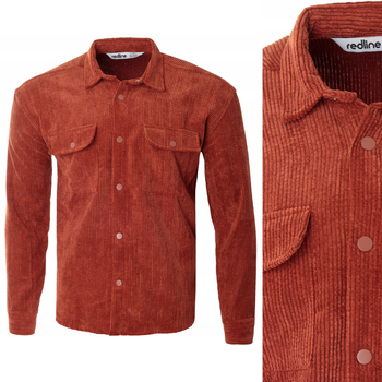 Koszula męska casual sztruksowa pomarańczowa ciepła - Redline