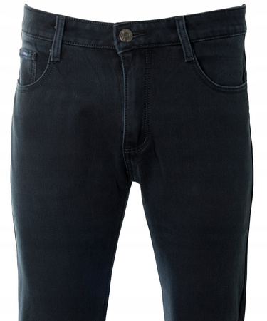 Męskie spodnie jeansy klasyczne grafitowe ocieplane polarem bawełna proste - Gemello