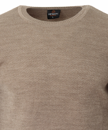 Sweter męski z okrągłym dekoltem brązowy wełniany klasyczny - Devanti