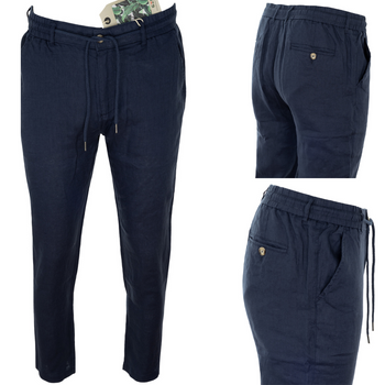 Spodnie męskie materiałowe lniane granatowe letnie