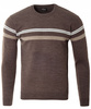 Sweter męski z okrągłym dekoltem brązowy wzór pasy wełniany klasyczny - Devanti