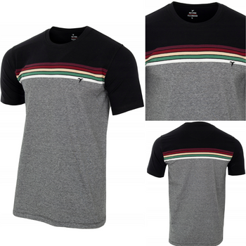 Koszulka męska t-shirt czarno-szara paski dekolt pod szyję - Reymo