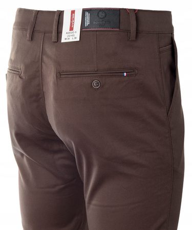 Spodnie męskie materiałowe brązowe prosty krój bawełniane wizytowe eleganckie - Bigman