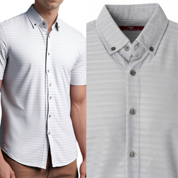 Koszula męska krótki rękaw bawełna casual szara letnia przewiewna - Redline