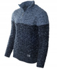 Sweter męski półgolf na krótki zamek jesienny granatowo-niebieski ze wzorem wełniany ciepły - Devanti