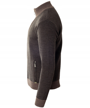 Bluza męska brązowa rozpinana na zamek stójka wełniana kieszenie na zamek - Devanti
