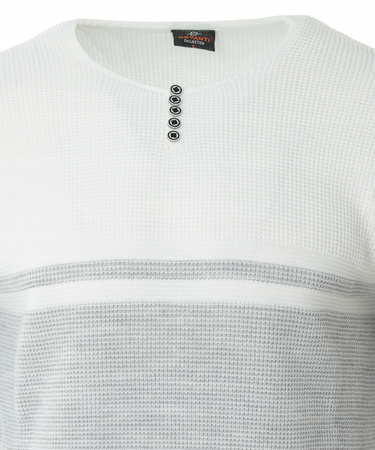 Sweter męski z okrągłym dekoltem z guzikami szaro-popielaty klasyczny - Devanti