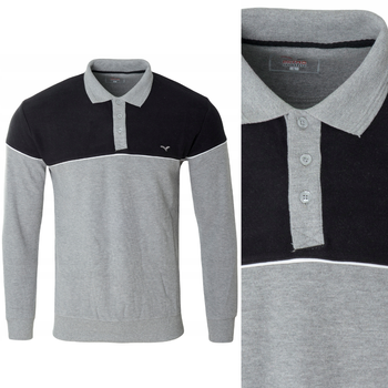 Bluza męska czarno-szara z kołnierzykiem polo na guziki ze ściągaczami bawełna - Reymo