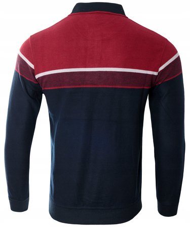 Bluza męska granatowo-czerwona z kołnierzykiem polo na guziki ze ściągaczami bawełniana - Reymo
