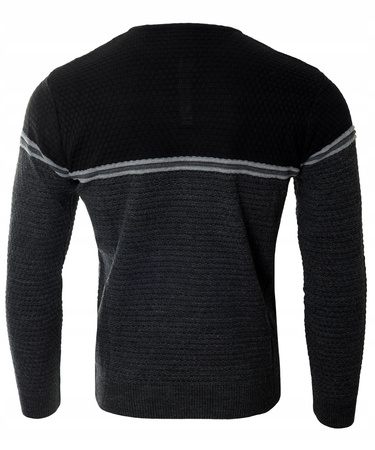 Sweter męski z okrągłym dekoltem krótkie zapięcie na guziki szaro-czarny klasyczny - Devanti
