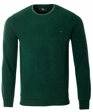 Bluza męska z okrągłym dekoltem pod szyję bawełniana zielona gładka klasyczna - Reymo