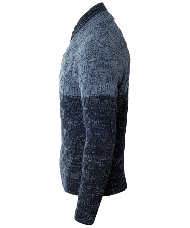 Sweter męski z okrągłym dekoltem zapięcie na krótki zamek i guziki niebieski klasyczny - Devanti