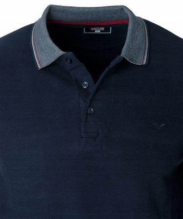 Bluza męska granatowa gładka z kołnierzykiem polo na guziki ze ściągaczami bawełniana - Reymo