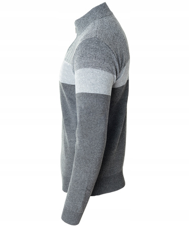 Sweter męski rozpinany wzór w pasy krótki zamek szary półgolf - Must