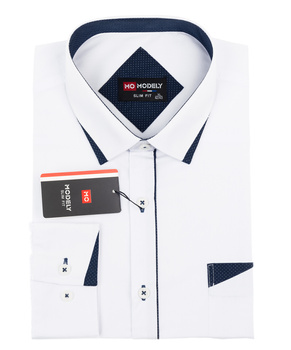 Biała koszula gładka z wstawkami męska bawełniana z kołnierzykiem długie rękawy- MODELY