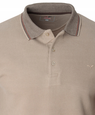 Bluza męska beżowa gładka z kołnierzykiem polo na guziki ze ściągaczami bawełniana - Reymo