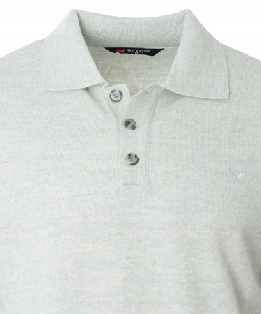 Bluza męska z kołnierzykiem polo na guziki jasno-szara gładka ze ściągaczami wełniana - Reymo